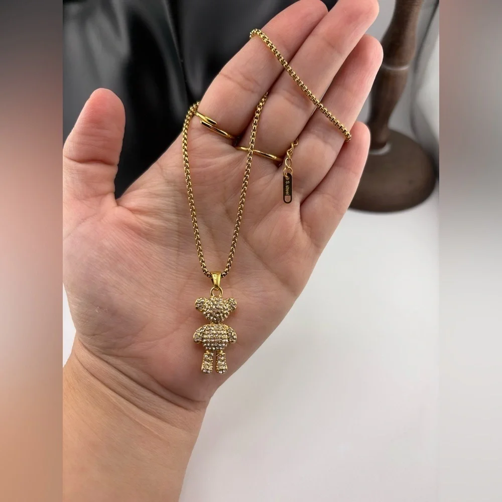 Gold Teddy Bear Pendant Necklace ✨